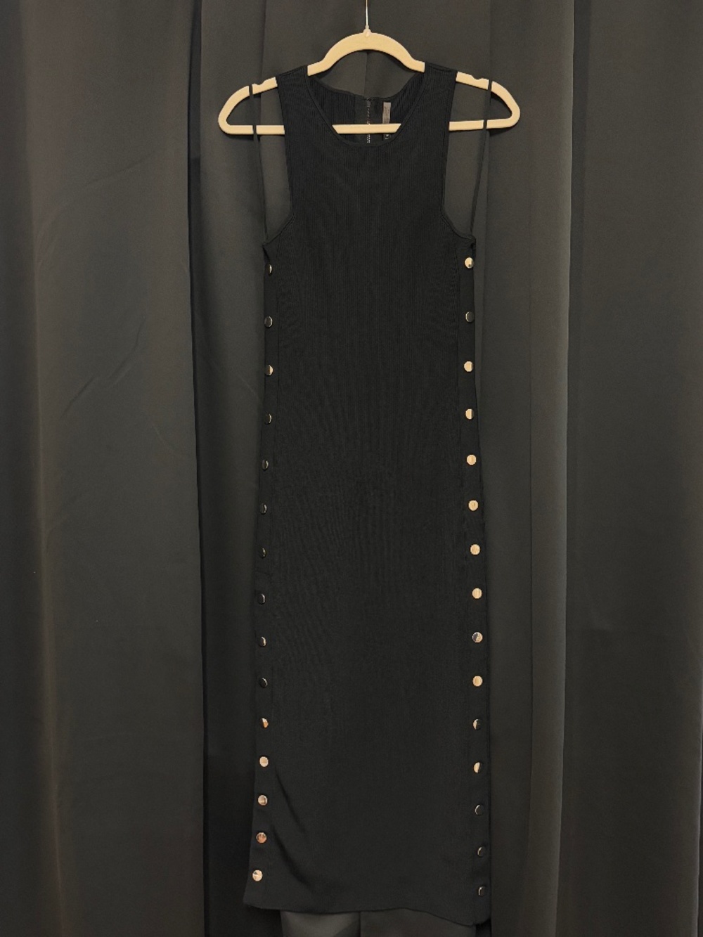 Alice + Olivia Black Ribbed Knit Snap Side Maxi Dress Size XL